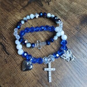 Crystal Blue and Silver Charm Bracelet Set